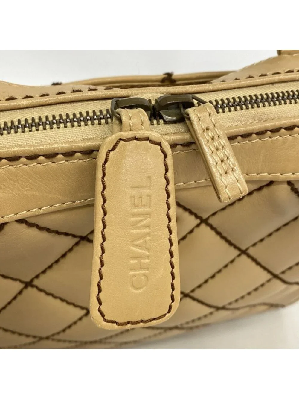 Chanel Handbag Wild Stitch Lambskin Beige Gold